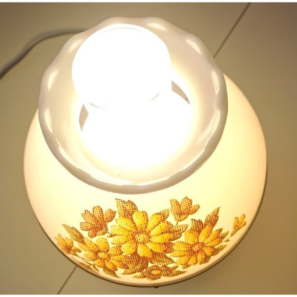 ✨ Vintage Milk Glass Electric Hurricane Parlor Table Lamp Style Yellow Floral - Picture 6 of 9